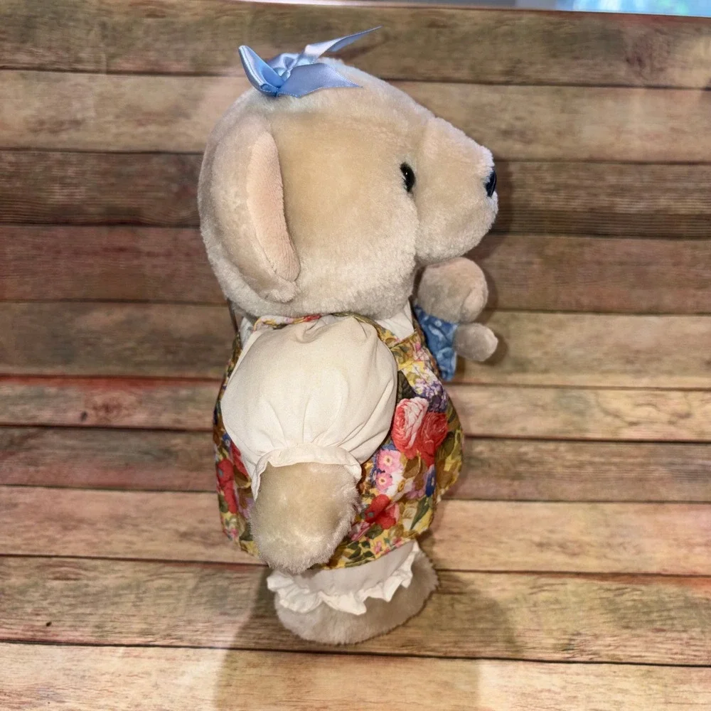 Floral Jumper Mother and Cub Plush Toy Vintage Unisex Small Cream Hallmark